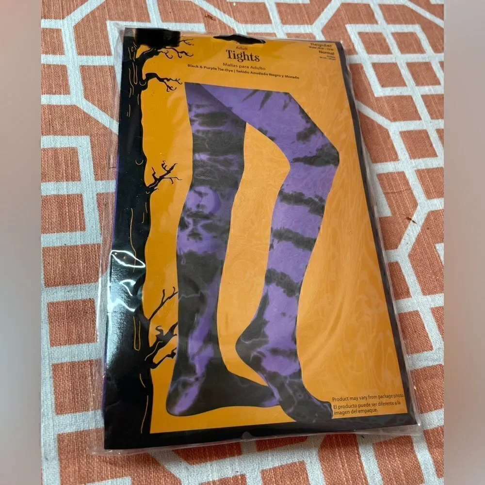 👻🎃💀 NEW! Purple & Black Tie-Dye Adult Tights-Stockings!  Regular Size 26” - 33”